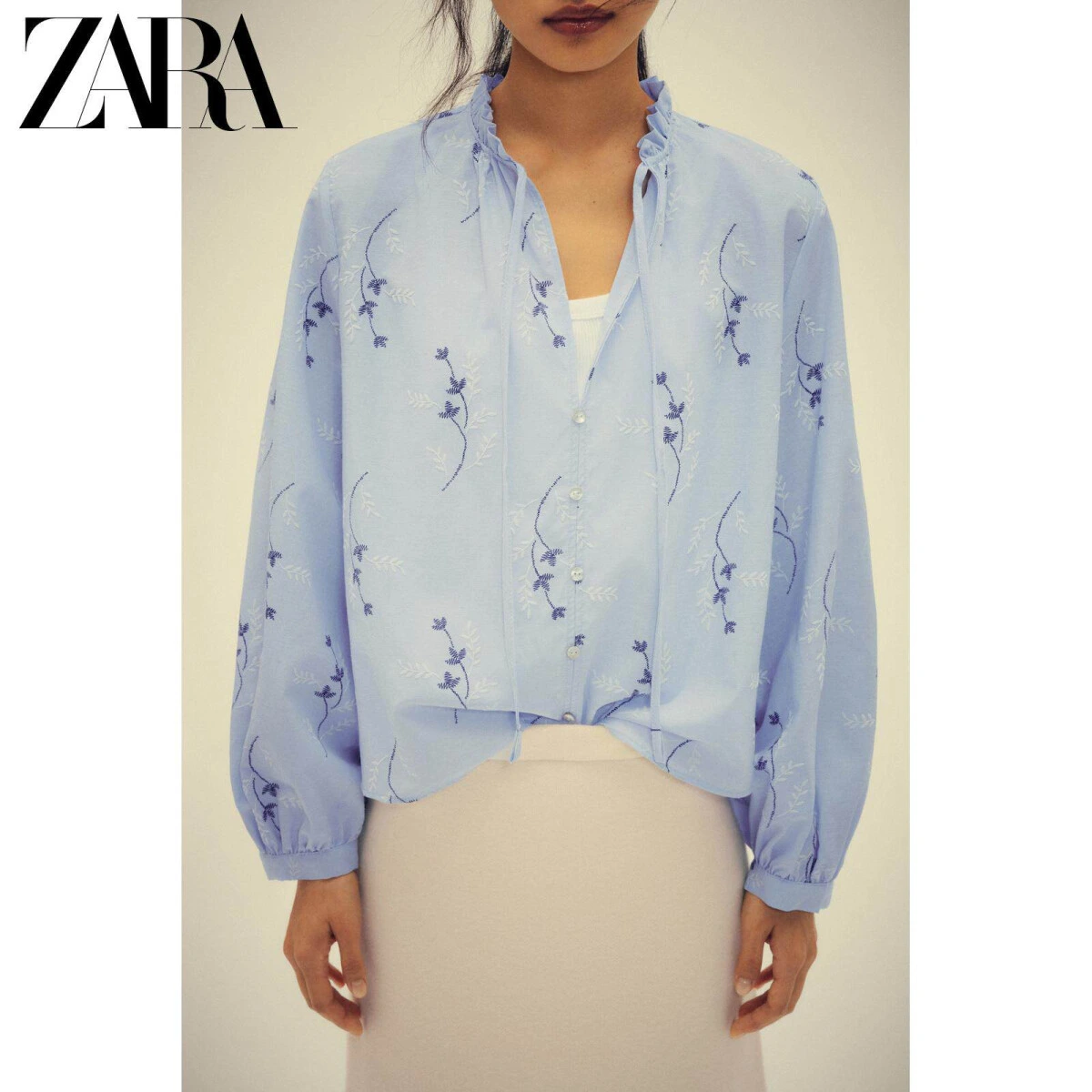 ZARA женская блузка с вышитым принтом и круглым вырезом картинка