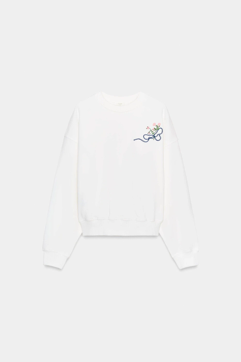 ZARA женский свитшот с цветочной вышивкой длинный рукав круглый вырез картинка