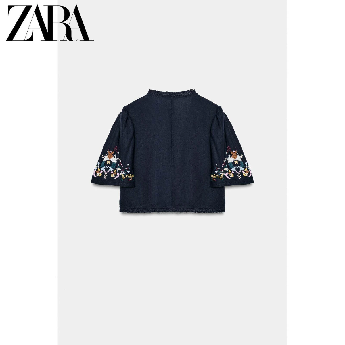 ZARA женская рубашка с V-вырезом и цветочной вышивкой из лайоселя картинка