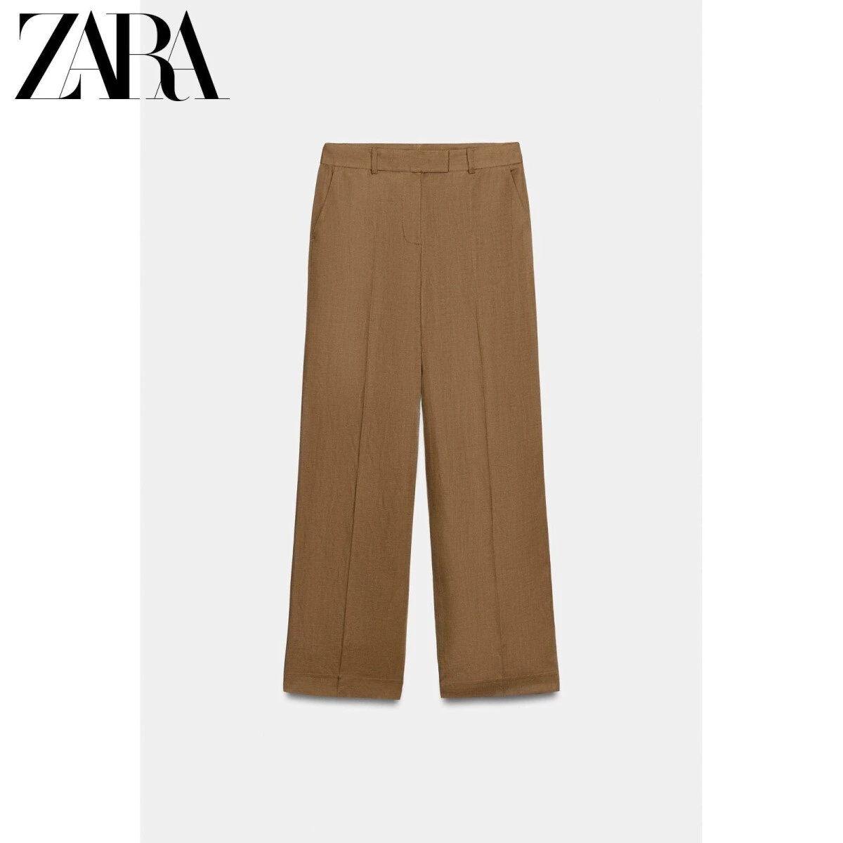 ZARA женские прямые брюки средней посадки льняные 2026 весна-лето картинка