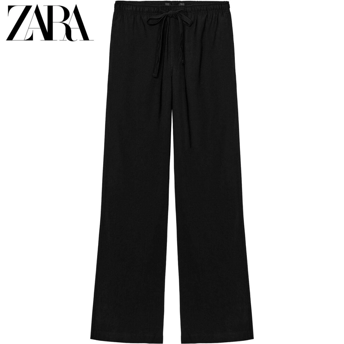 ZARA женские прямые брюки средней посадки эластичный пояс черные картинка