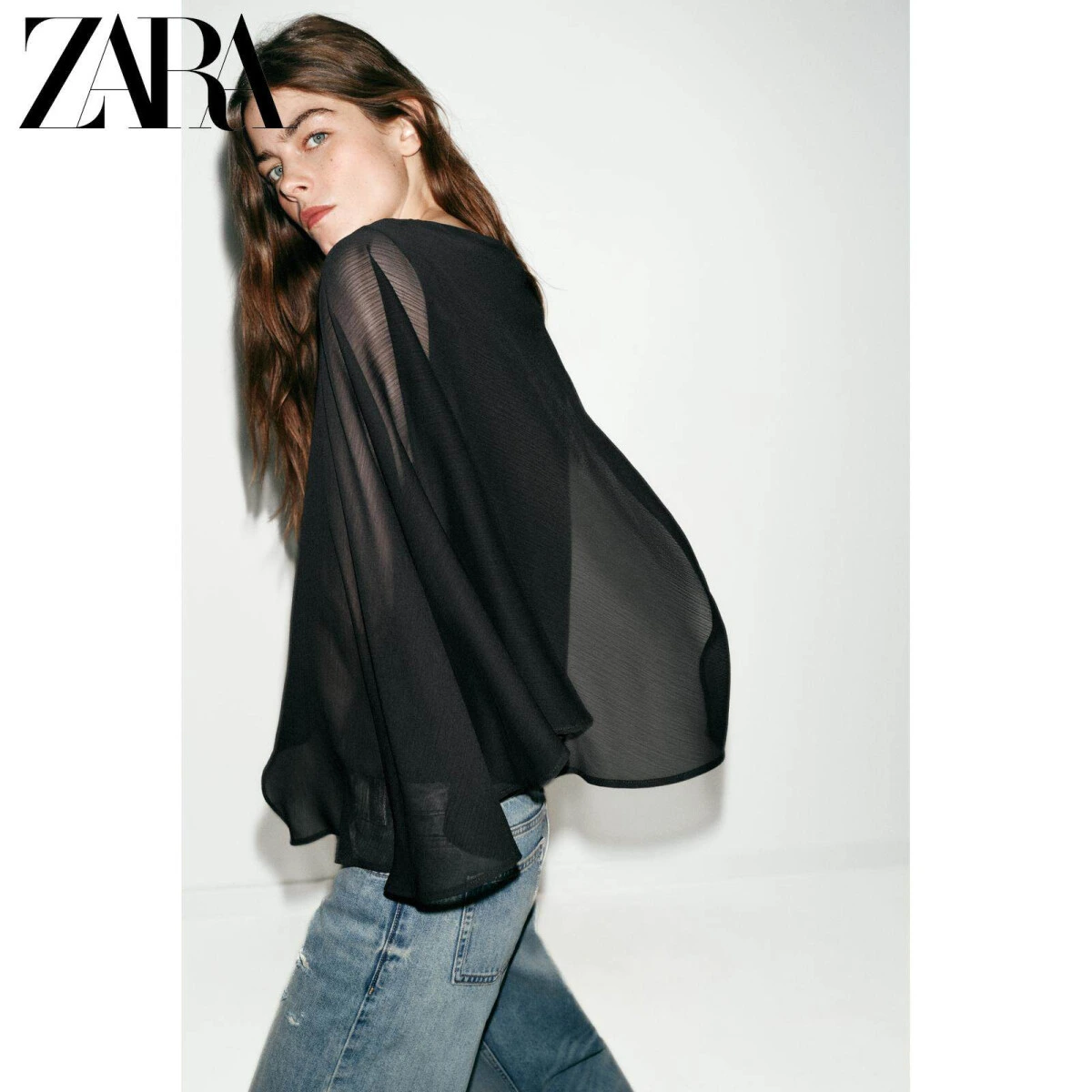 ZARA женская блузка без рукавов с пэчворк-декором чёрная картинка