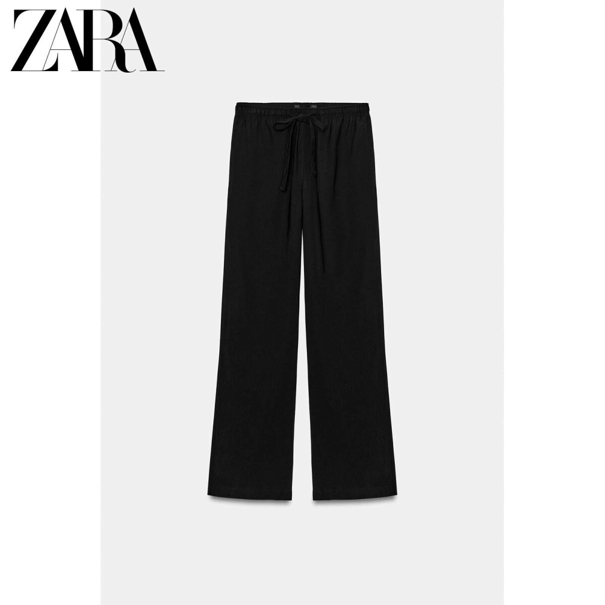 ZARA женские прямые брюки средней посадки эластичный пояс черные картинка