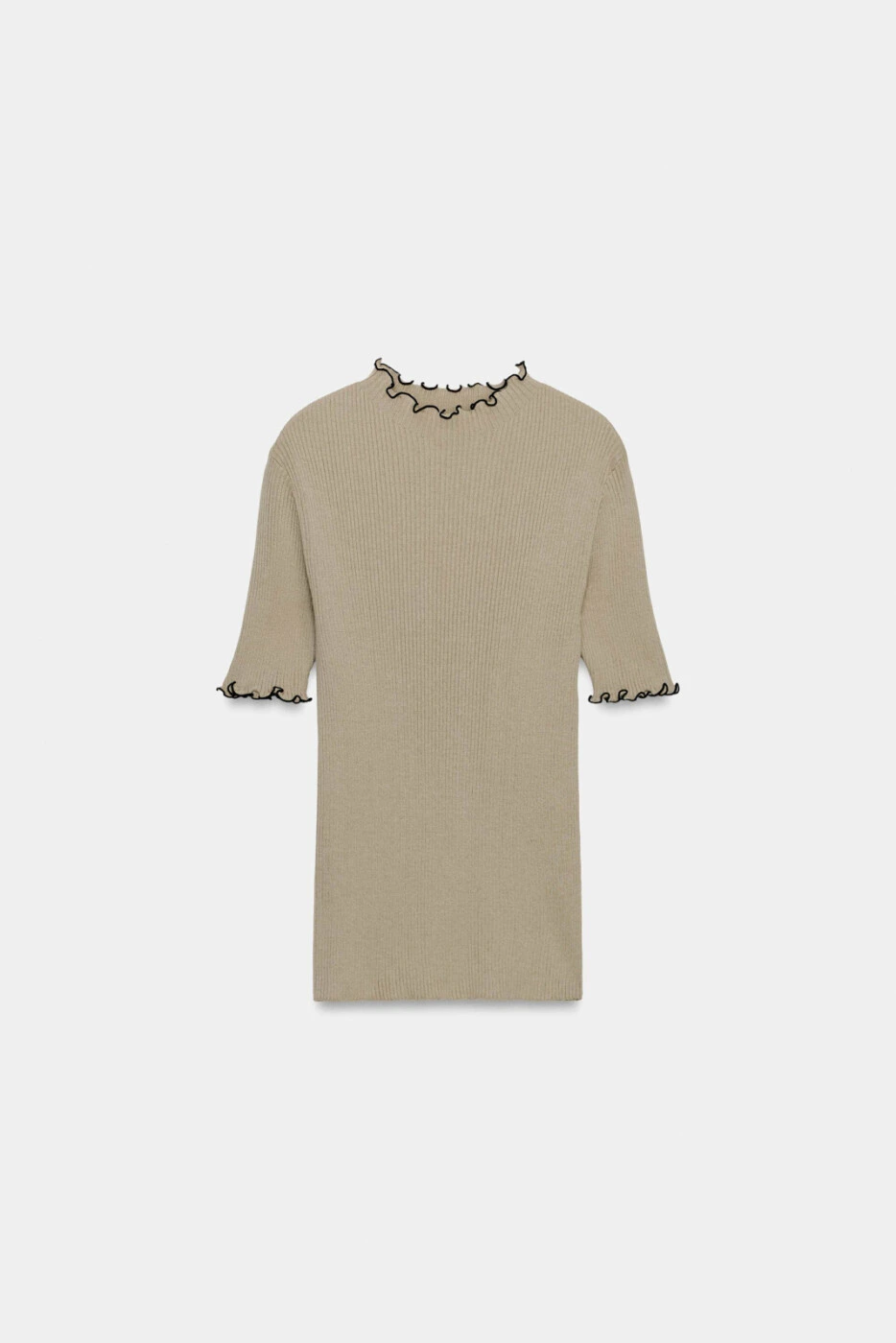 ZARA женский вязаный топ однотонный с круглым вырезом бежевый картинка