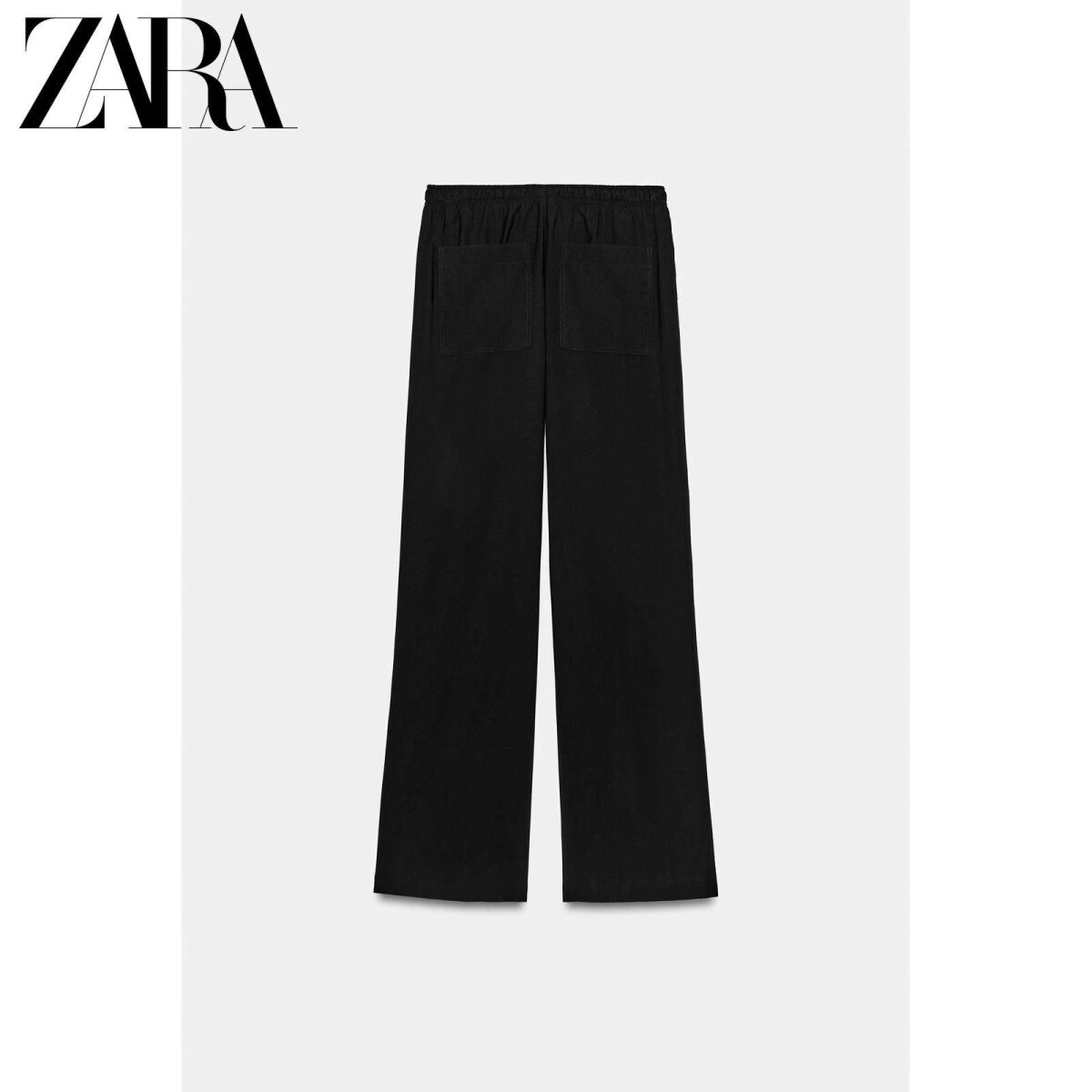 ZARA женские прямые брюки средней посадки эластичный пояс черные картинка