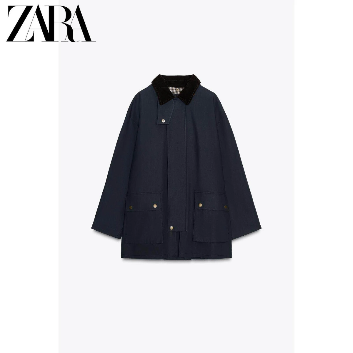 ZARA женский тренч с капюшоном и контрастным воротником из хлопка картинка